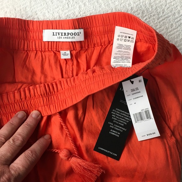 Liverpool Los Angeles Clementine Orange Linen Blend Wide Leg Pull On Pants Boho - Picture 3 of 9